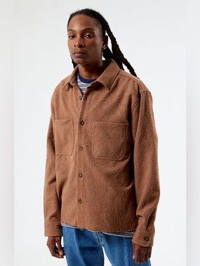 PacSun Men's Textured Brown Oversized Wooly Solid Shacket
